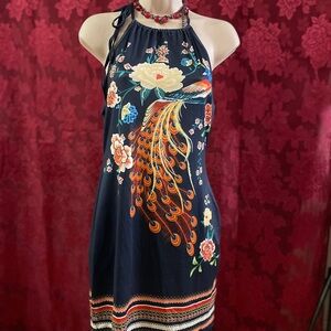 M Floral Halter Dress - Navy